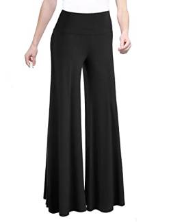Made By Johnny Damen Casual Comfy Wide Leg Palazzo Lounge Pants (XS ~ 5XL) - Schwarz - Groß von Made By Johnny