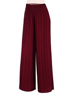 Made By Johnny Damen Premium Plissee Maxi Wide Leg Palazzo Pants Gaucho - Hohe Taille mit Kordelzug - Rot - S/M von Made By Johnny