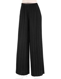 Made By Johnny Damen Premium Plissee Maxi Wide Leg Palazzo Pants Gaucho - Hohe Taille mit Kordelzug - Schwarz - Large-X-Large von Made By Johnny