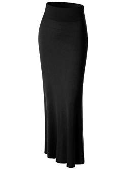 Made By Johnny Damen Solid Basic Leichte Bodenlänge Flare Lange Maxi Lounge Rock (S~3XL), Wb296_black, X-Groß von Made By Johnny