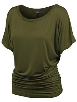 Made By Johnny Damen Solid Kurzarm Boot-Ausschnitt V-Ausschnitt Dolman Top mit seitlichen Raffungen, Wt817_olive, XX-Large von Made By Johnny