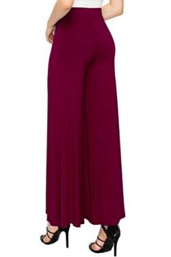 Made By Johnny Damen Solide Casual Comfy Stretchy Wide Leg Palazzo Lounge Pants, Wb1104_wine, Groß von Made By Johnny