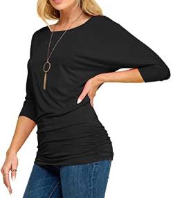 Made By Johnny Damen V-Ausschnitt/U-Boot-Ausschnitt 3/4 Ärmel Drape Dolman Shirt Top mit Seitlicher Raffung - Schwarz - 5X-Large von Made By Johnny