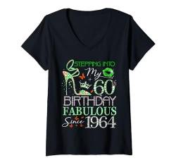 Damen Womens Stepping Into My 60th Birthday Fabulous Since 1964 T-Shirt mit V-Ausschnitt von Made In 1964 60 Years Old Birthday Queen Diamond