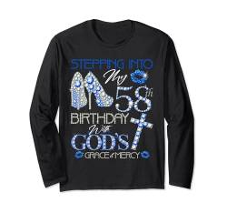 Stepping into my 58th birthday with gods grace and mercy Langarmshirt von Made In 1966 Gifts 58 Years Old Birthday Queen