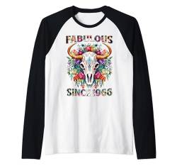 Womens 58th B-day Fabulous 1966 58 Years Old Cow Skull Boho Raglan von Made In 1966 Gifts 58 Years Old Birthday Queen