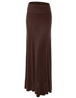 Made By Johnny Damen Solid Basic Leichte Bodenlänge Flare Lange Maxi Lounge Rock (S~3XL), Wb670_brown, 3X-Groß von Made By Johnny