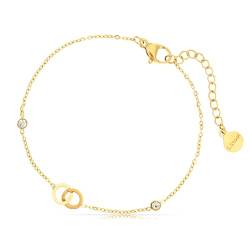 Made by Nami Edelstahl Armband Damen Gold mit zwei Edelsteinen und zwei verwundenen Kreisen 16 + 4 cm Mutter Tochter Geschenk Wasserfester Schmuck von Made by Nami