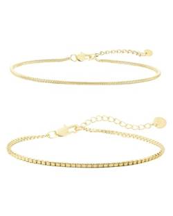 Made by Nami Herren Armband Set aus Edelstahl Silber/Gold • 2x Minimalistisches Armband Herren • Armbänder für Herren • Silberarmband Männer • Filigrane Cuban Link Chain Armkette (2er Set Gold) von Made by Nami