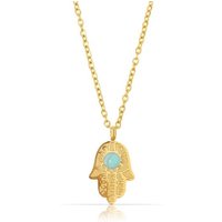 Made by Nami Kette mit Anhänger Vergoldete Halskette mit Hand der Fatima Anhänger und Türkisem Stein, 40 + 5 cm Länge Geschenk für Damen/Freundin von Made by Nami