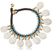 Made by Nami Perlenarmband Boho Damen mit Türkisen Perlen und weißen Steinen Hippie Accessoires, Geschenke für Frauen 16 + 4 cm Länge von Made by Nami