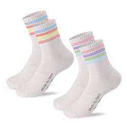 Made by Nami [VERBESSERT] Retro Tennis-Socken 2-er Set - Weiße Unisex Sport-Socken mit Print - 2 Paar Atmungsaktive Crew Socks - Baumwoll-Socken Herren Damen - Festival Accessoires (35-40, Set 4) von Made by Nami