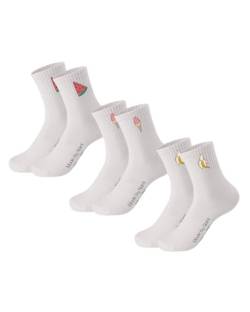 Made by Nami [VERBESSERT Retro Tennis-Socken 3-er Set - Weiße Unisex Sport-Socken mit Print - 3 Paar Atmungsaktive Crew Socks Baumwoll-Socken (DE/NL/SE/PL, Numerisch, 35, 40, Regular, Regular, Set 1) von Made by Nami