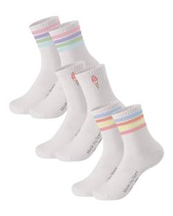 Made by Nami [VERBESSERT Retro Tennis-Socken 3-er Set - Weiße Unisex Sport-Socken mit Print - 3 Paar Atmungsaktive Crew Socks Baumwoll-Socken (DE/NL/SE/PL, Numerisch, 35, 40, Regular, Regular, Set 3) von Made by Nami