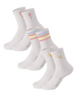 Made by Nami [VERBESSERT Retro Tennis-Socken 3-er Set - Weiße Unisex Sport-Socken mit Print - 3 Paar Atmungsaktive Crew Socks Baumwoll-Socken von Made by Nami