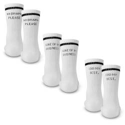 Made by Nami Weiße Crew Socks 3-er Set aus Baumwolle • Herren & Damen Weiße Retro Tennis Socken mit Sprüchen • Atmungsaktiv (DE/NL/SE/PL, Numerisch, 35, 40, Regular, Regular, Set 1) von Made by Nami