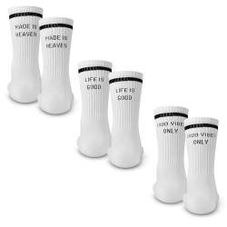 Made by Nami Weiße Crew Socks 3-er Set aus Baumwolle • Herren & Damen Weiße Retro Tennis Socken mit Sprüchen • Atmungsaktiv (DE/NL/SE/PL, Numerisch, 35, 40, Regular, Regular, Set 3) von Made by Nami