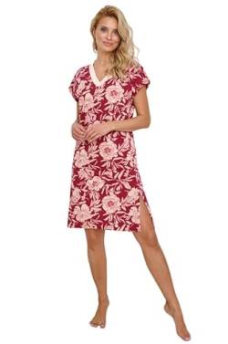 Mademoiselle Sommeil Damen Nachthemd | 100% Baumwolle | Kurzärmlig, V-Ausschnitt & Seitenschlitze | Rot mit floralem Druck von Mademoiselle Sommeil