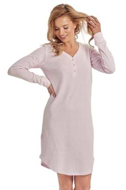 Mademoiselle Sommeil Damen Nachthemd | Rosa Langarm-Nachthemd mit funktionaler Knopfleiste | V-Ausschnitt & elastische Bündchen | 100% Baumwolle Rib Material von Mademoiselle Sommeil