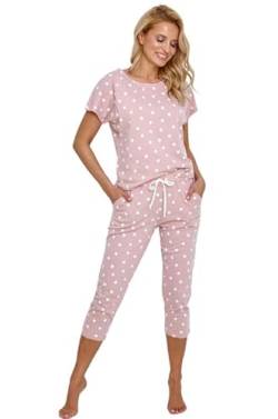 Mademoiselle Sommeil Damen Schlafanzug Capri | Pyjama aus 100% Baumwolle | kurzärmliges Oberteil in altrosa mit weißen Punkten und Rundhalsausschnitt | 3/4 Bermuda-Hose mit seitlichen Eingriffstaschen von Mademoiselle Sommeil