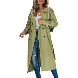 Damen Lang Trenchcoat Umlegekragen Revers Doppelreiher Windbreaker Jacke Solide Lose Herbst Lang Mantel, armee-grün, 48 von Madger