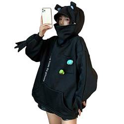 Lustiger Frosch Kapuzenpullover Kawaii Sweatshirt Hoodie Nettes Tier Reißverschluss Langarm Pullover Paar Klappentasche (Schwarz, L) von Madger