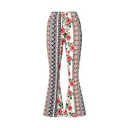 Madger Damen Bell Bottom Flare Palazzo Pants Boho Vintage Floral Print Wide Leg Pant High Waist Stretchy Skinny Hose Y2k Streetwear, blume, M von Madger