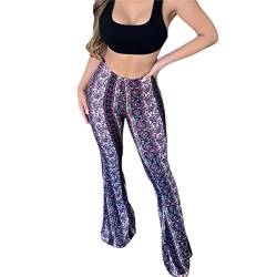 Madger Damen Bell Bottom Flare Palazzo Pants Boho Vintage Floral Print Wide Leg Pant High Waist Stretchy Skinny Hose Y2k Streetwear, violett, M von Madger