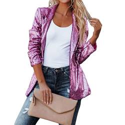 Madger Damen Pailletten Blazer Casual Langarm Open Front Cardigan Blazer Loose Fit Sparkle Glitter Shiny Jeckets Outwear, Rosarot, 48 von Madger