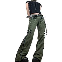 Madger Damen Y2k Baggy Hose Casual Loose Wide Leg Pants Fashion Aesthetic Bell Bottom 90s Vintage Gothic Punk Streetwear, W-grün, L von Madger