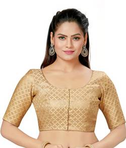 Madhu Fashion Damen Polyester-Brokat Readymade Saree Bluse mit ellbogenlangen Ärmeln, Gold, 34 von Madhu Fashion