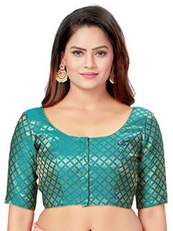 Madhu Fashion Damen Polyester-Brokat Readymade Saree Bluse mit ellbogenlangen Ärmeln, Rama-Grün, 34 von Madhu Fashion