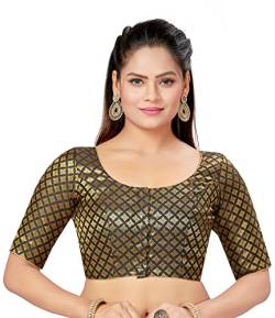 Madhu Fashion Damen Polyester-Brokat Readymade Saree Bluse mit ellbogenlangen Ärmeln, Schwarz, 36 von Madhu Fashion