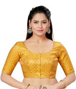 Madhu Fashion Damen Polyester-Brokat Readymade Saree Bluse mit ellbogenlangen Ärmeln, gelb, 36 von Madhu Fashion