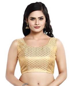 Madhu Fashion Frauen ärmellose Brokat Readymade Saree Bluse, Gold, 38 von Madhu Fashion