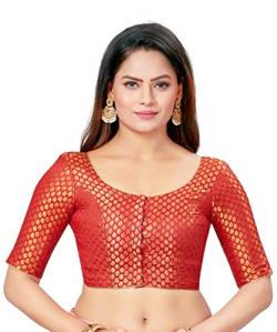 Madhu Fashion Traditionelle Banaras Brokat Saree Bluse mit ellenbogenlangen Ärmeln, Rot/Ausflug, einfarbig (Getaway Solids), 44 von Madhu Fashion