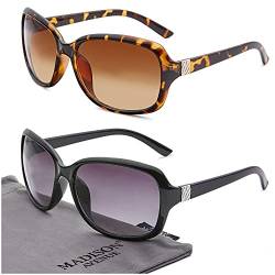Madison Avenue 2-Pack Vintage Sonnenbrille Damen, Retro Designer-Stil Sonnenbrillen mit UV400-Schutz, schwarz/Schildpatt von Madison Avenue