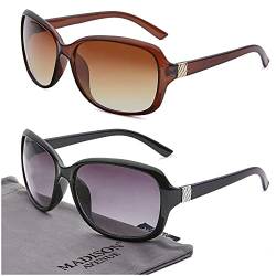 Madison Avenue 2-Pack Vintage Sonnenbrille Damen, Retro Designer-Stil Sonnenbrillen mit UV400-Schutz, schwarz/braun von Madison Avenue