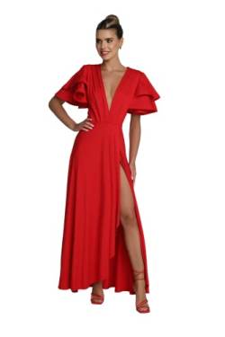 Madnezz House Damenkleid Salome, V-Ausschnitt, Maxi-Länge, Schlitze an der Seite des Kleides, rot Farbe, Größe S von Madnezz House