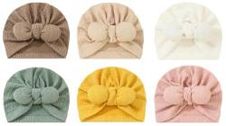 Maeau 6 Stück Baby Turban Hüte Mädchen Jungen 0-6 6-12 12-18 Monate Turban Mütze Baumwolle Knoten mit Schleifen Neugeborene Rosa Weiß Beanie Hut Kleinkind Grün Babymütze Unisex Printemps Automne Khaki von Maeau