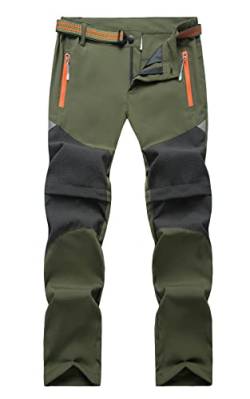 Maeau Arbeitshose Kinder Jungen Outdoorhose Zip Off Softshellhose Wanderhose Wasserdicht Trekkinghose Leicht Schnelltrocknend 2-in-1 Funktionshose mit Gürtel Frühling Sommer Herbst Armeegrün 128 von Maeau