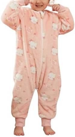 Maeau Baby Schlafsack Flanell mit Füßen Beinen Winter Mädchen Schlafstrampler Langarm Kinder Junge 18 24 Monate Spielanzug Kleinkind Strampler Romper Pyjama Jumpsuit Tiere Reißverschluss Onesies Rosa von Maeau