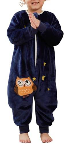 Maeau Baby Schlafsack Flanell mit Füßen Beinen Winter Mädchen Schlafstrampler Langarm Kinder Junge 3 4 Jahre Spielanzug Kleinkind Strampler Romper Pyjama Jumpsuit Tiere Reißverschluss Onesies Blau von Maeau