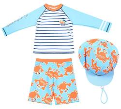 Maeau Bade Set Kinder Junge Bademode Jungen 4-5 Jahre Zweiteiliger Badeanzug mit Langen Ärmeln Badebekleidung Uv Schutz Schwimmbekleidung Cartoon Badeshorts Badehose Set Jungen und Hut Orange von Maeau