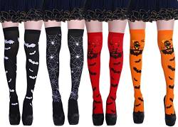 Maeau Damen Halloween Oberschenkel Hohe Socken Overknee Lange Socken Fledermaus Spinnennetz Kostüm Gothic Cosplay Socken 4 Stück 04 von Maeau