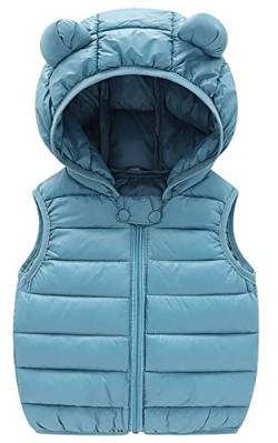 Maeau Daunenweste Kinder Mädchen Jungen Steppweste Kurz mit Kapuze Kleinkind Kapuzenweste Pufferweste Puffer Weste Ohren Warm Outdoorweste Winter Jacke Ärmellos Kinderwesten Blau 4 5 Jahre 130 von Maeau