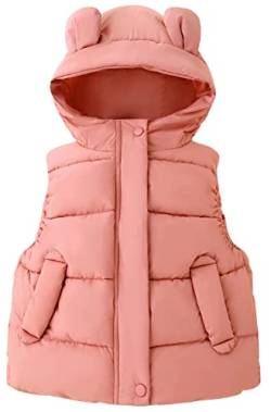 Maeau Daunenweste Kinder Mädchen Steppweste Kurz mit Kapuze Kleinkind Kapuzenweste Pufferweste Puffer Weste Ohren Warm Outdoorweste Winter Jacke Winterjacke Ärmellos Kinderwesten Rosa 3 4 Jahre 110 von Maeau