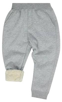 Maeau Fleecehose Kinder Jungen Mädchen Jogginghose Gefüttert 4 5 Jahre 110 Sweathose Baumwolle Warme Hosen Thermo Dicke Winter Kleinkind Hellgrau Sporthose mit Taschen Jogger Pants Freizeithose Herbst von Maeau