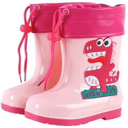 Maeau Gummistiefel Kinder Mädchen Jungen 32/33 EU Regenstiefel Kinder Regenschuhe Wasserdicht Jungen Gummistiefel Rutschfest Mädchen Rosa EVA Gummistiefel Dinosaurier Federleicht Licht Stiefel Weich von Maeau