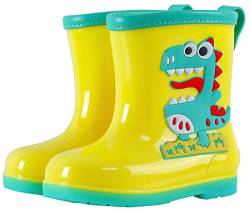 Maeau Kinder Gummistiefel Mädchen Jungen 32/33 EU Regenstiefel Kinder Regenschuhe Wasserdicht Jungen Gummistiefel Rutschfest Mädchen Gelb EVA Gummistiefel Dinosaurier Federleicht Licht Stiefel Weich von Maeau